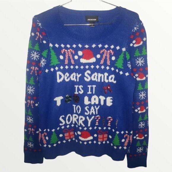 Dear Santa is it too late to say sorry holiday ugly Christmas sweater L - Picture 3 of 7